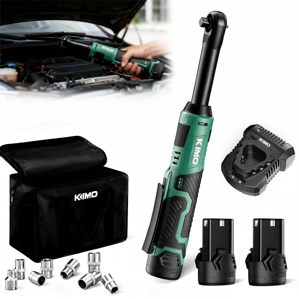 Power Tools KIMO 12V 3/8 Inch Cordless Ratchet Wrench with 40 ft-lb Torque, 400 RPM and Socket Set