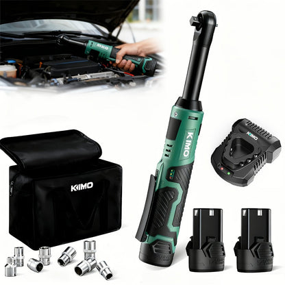 Power Tools KIMO 12V 3/8 Inch Cordless Ratchet Wrench with 40 ft-lb Torque, 400 RPM and Socket Set