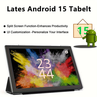 CRELANDER 10.1 Inch Android 15 Tablet 2-in-1 with Wireless Keyboard, Mouse, Case & Stylus | 128GB ROM 12GB RAM 1TB Expandable, Quad Core, Dual Camera, 2.4+5G Wi-Fi, IPS HD Display, GMS Certified