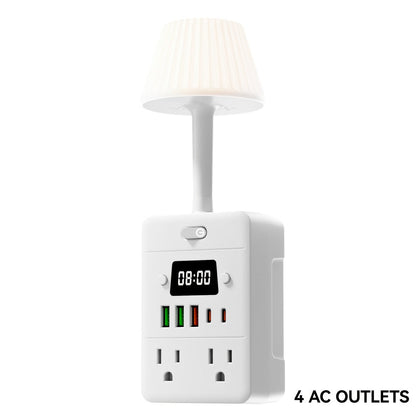 Power Strip Desktop Station with LED Clock, Desk Lamp, 4 AC Outlets, 3 USB-A, 2 USB-C and Master Switch