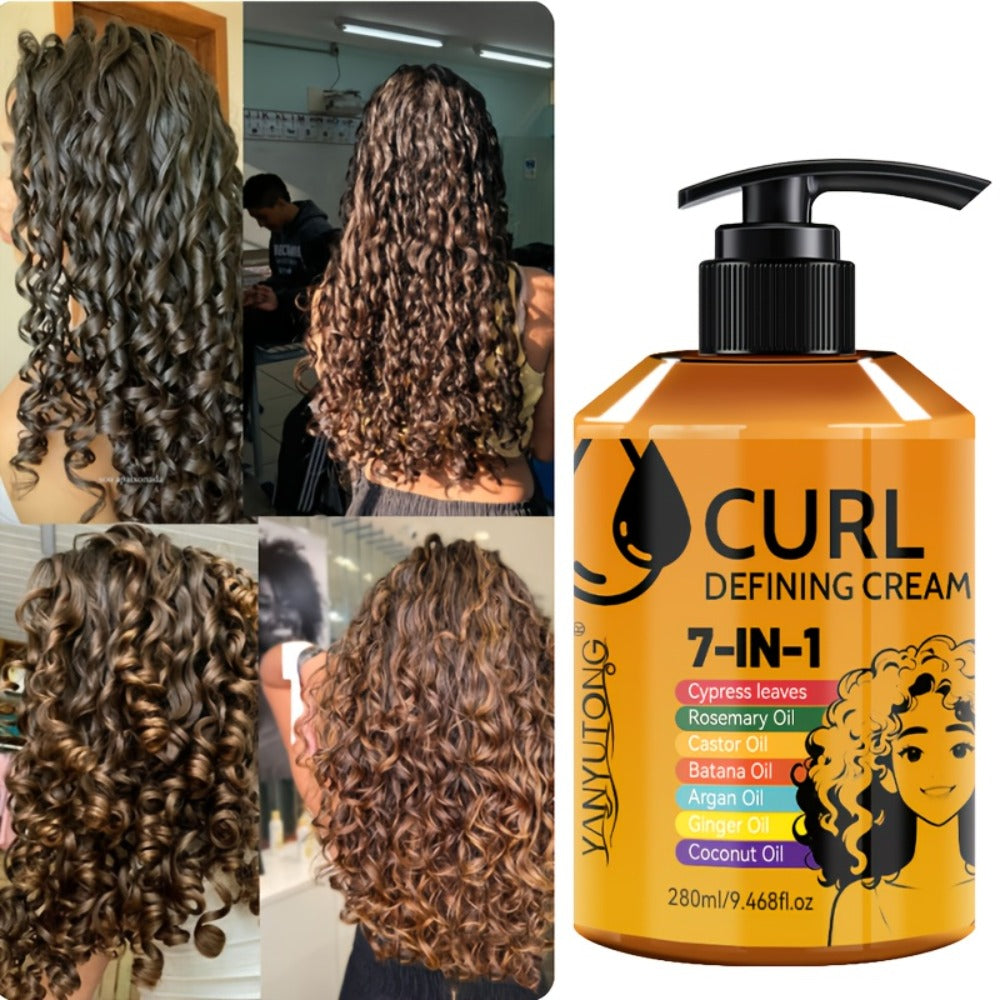 7-in-1 Curl Styling Cream in 280ml Illustrated Pump Bottle with Rosemary, Coconut and Argan Oils