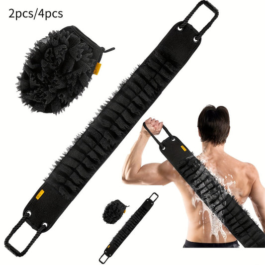 Exfoliating Back Scrubber Set with Bath Glove - 36" Dual-Sided Body Scrub Towel, Non-Slip Handles, Deep Cleansing Shower Exfoliator for Women & Men, 2pc & 4pc Options