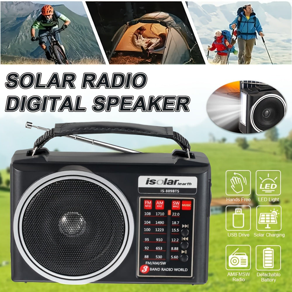 Solar Portable AM/FM/SW Radio with MP3 Playback, LED Display, USB Charging and One-Touch Recording
