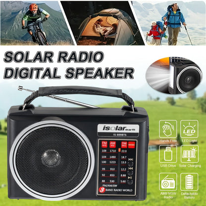 Solar Portable AM/FM/SW Radio with MP3 Playback, LED Display, USB Charging and One-Touch Recording