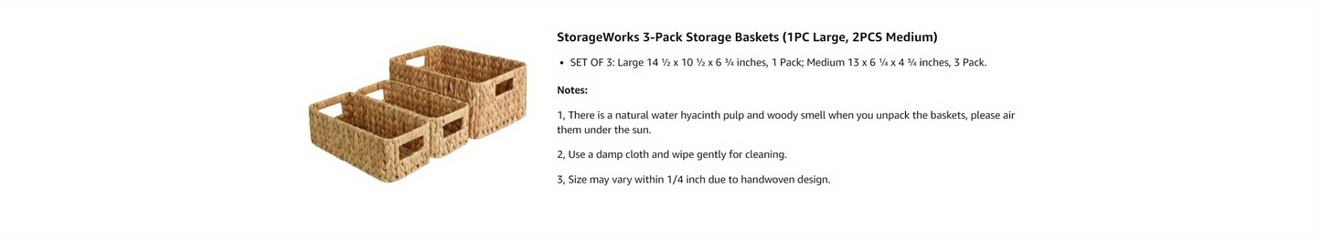 Seagrass & Water Hyacinth Storage Basket with Built-in Handles - Hand-Woven Square Wicker Bins for Bedroom Bathroom Pantry Shelves, Multiple Styles