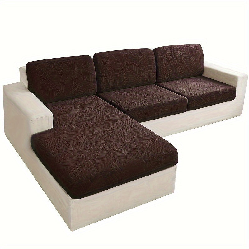 Sofa Cover Set, Six-Piece Leaf Jacquard Stretch Slipcover with Elastic-Band Edges in Eight Colors