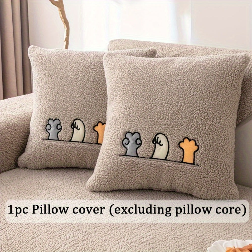 Sofa Cover Thick Plush Shearling Panels with Animal and Bone Embroidery and Non-Slip Feature for 2 to 4 Seats