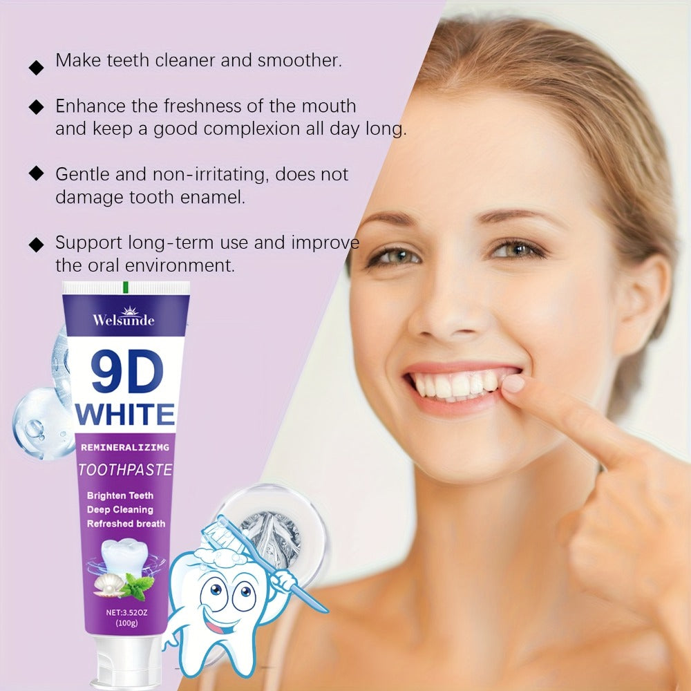 Purple Toothpaste 2pcs Hydroxyapatite Whitening Deep Cleaning European Formula Mint Flavor Fresh Breath Gentle on Gums Travel Size 100g Oral Care Gift for Women Men Sensitive Teeth