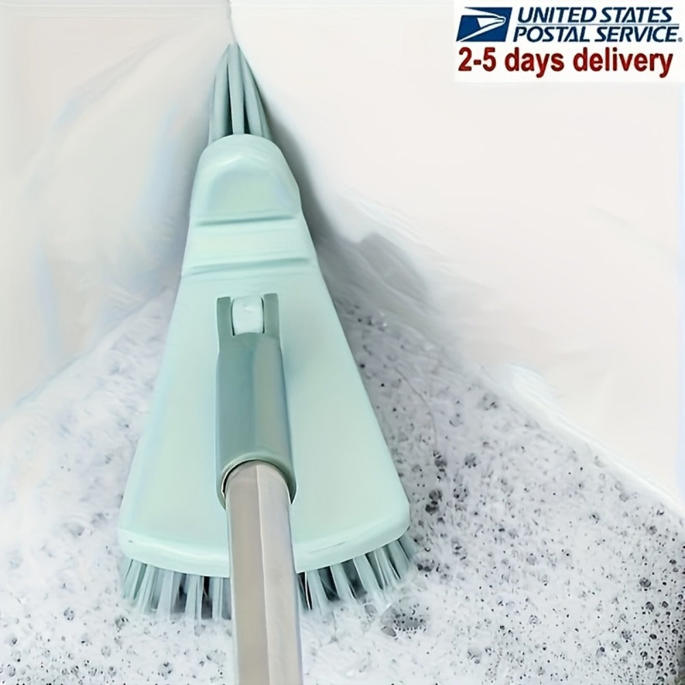Triangular Floor Scrub Brush with 37.4-Inch Sectional Handle, Mixed Bristles and Pivoting Corner Head