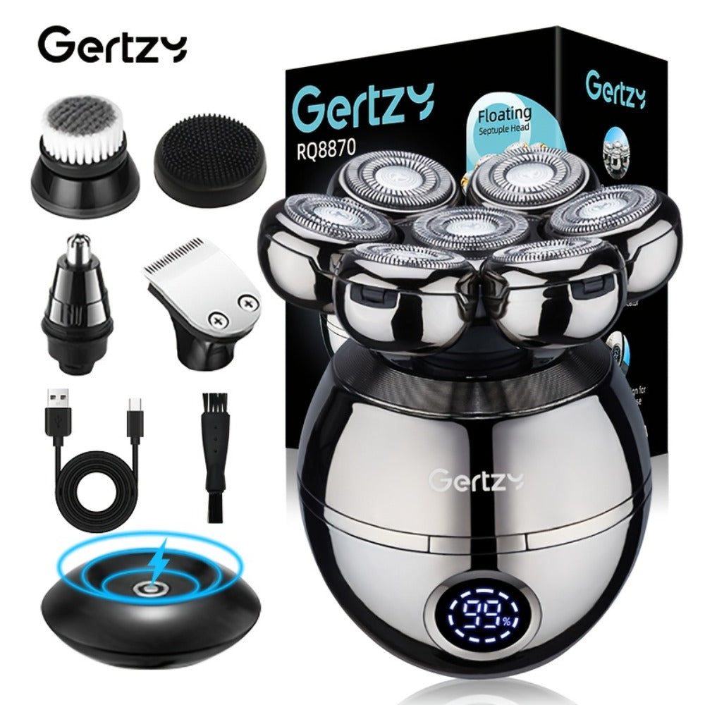 Electric Shaver 5-in-1 Rotary Grooming Kit with Hair Clipper, Nose Trimmer, Brush and Massager in Silver or Gold