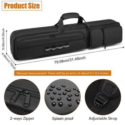 Black Billiard Cue Carrying Case with Backpack Straps, Top Handle and Front Accessory Pockets