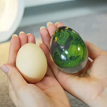 Transparent Dragon Egg Figurine in Red or Green with Oval Resin-Style Display Form Pictured