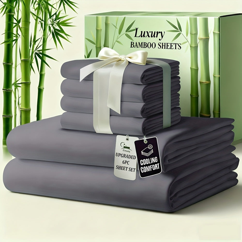 Bed Sheet Set 6-Piece Bamboo-Viscose Microfiber Blend with Twill Weave and 40–44 cm Pocket