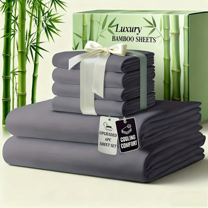 Bed Sheet Set 6-Piece Bamboo-Viscose Microfiber Blend with Twill Weave and 40–44 cm Pocket