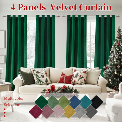 Four-Panel Velvet Blackout Curtain Set with 12 Colors, 10 Sizes and 1.6-Inch Grommet Openings