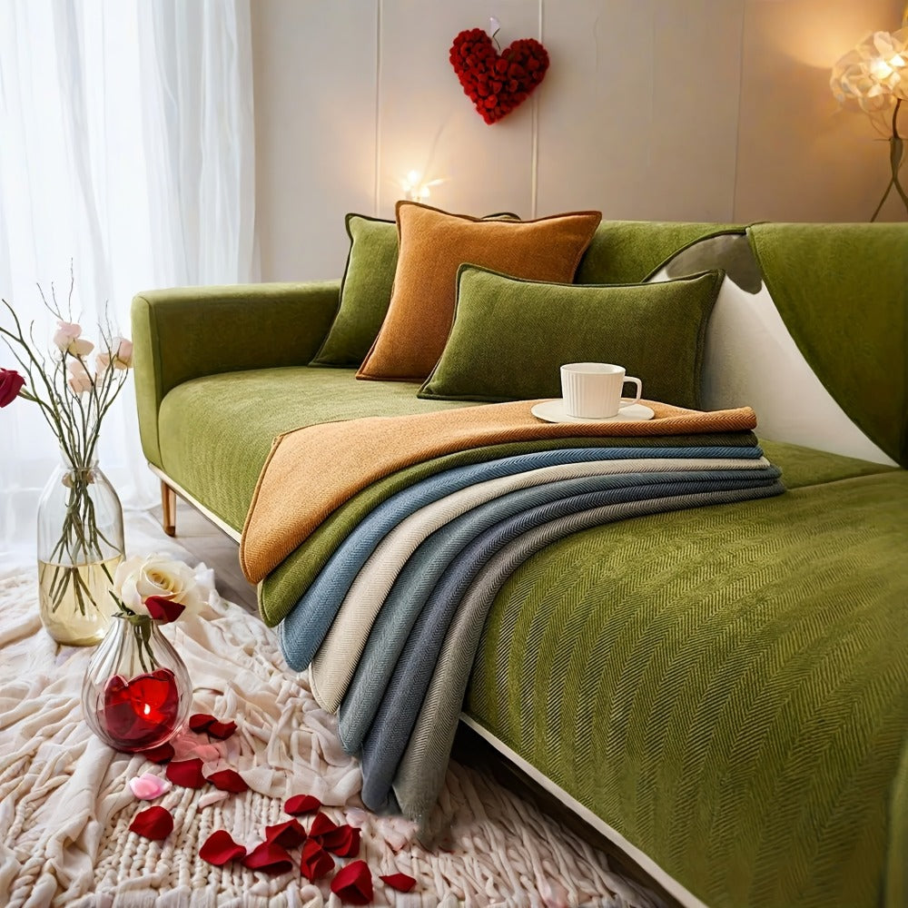 Sofa Cover Ribbed Chenille Stretch Panels with Non-Slip Design for 1 to 4 Seats, Armrests or Cushions