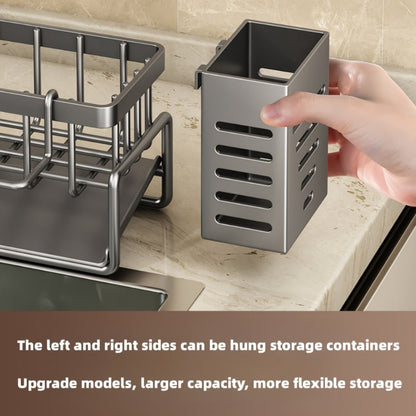 Kitchen Sink Organizer Sponge Holder with Self-Draining Tray Removable Rag Rod Carbon Steel for Home Cooking, Dining and Outdoor Meals