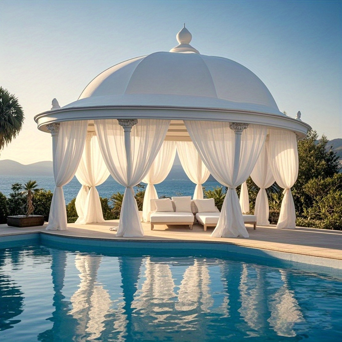Four-Piece White Sheer Outdoor Curtain Set with Rod-Pocket Top and 152 x 304 cm Panel Size
