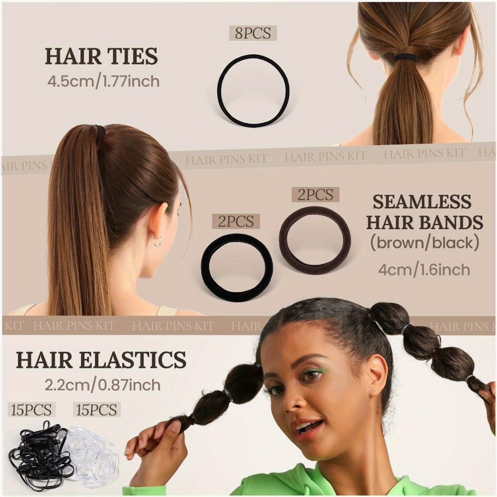 163pcs Hair Ties & Clips Set Dance Styling Kit with Hair Nets Bobby Pins Snap Clips Complete Hair Accessories for Girls Dance Competition Recital Performance