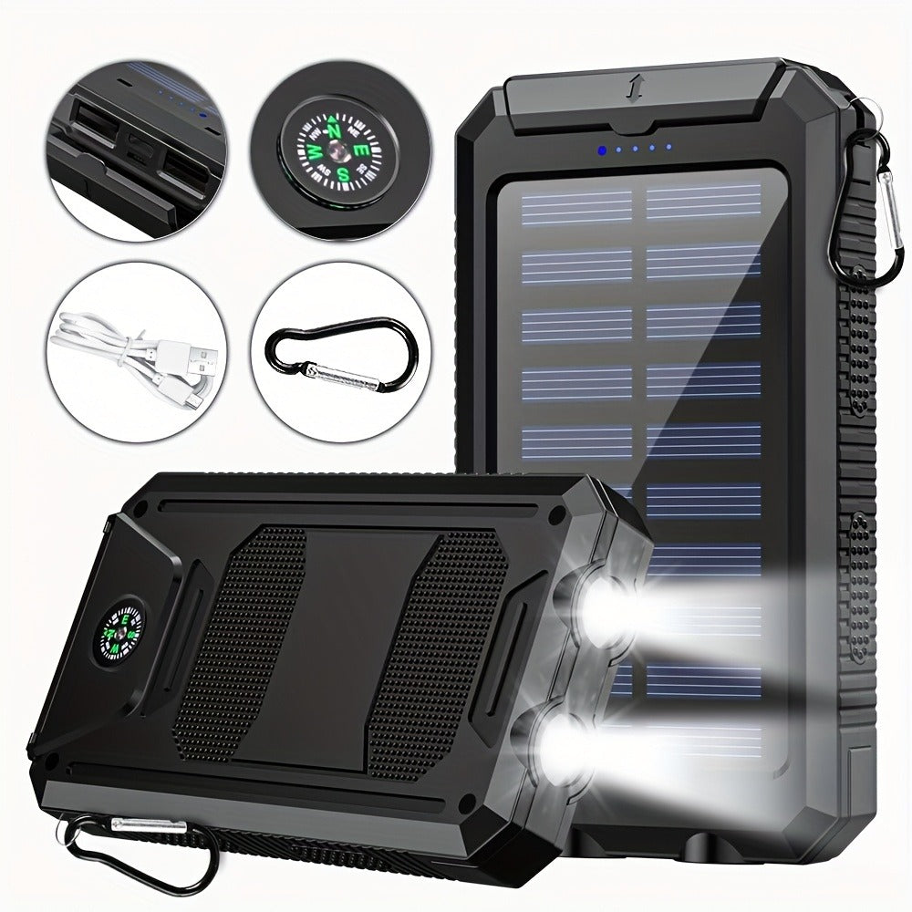 Solar Power Bank, 45800mAh QC3.0 Dual-USB Charger with Solar Panel, LED Flashlight and Five Color Options