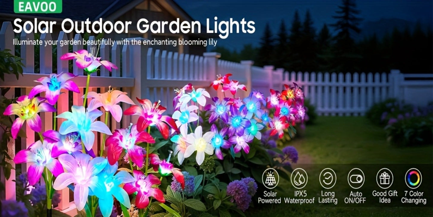 Solar Garden Light Blooming Lily Stakes with 7-Color LEDs and 2, 4 or 12-Pack Options for Outdoor Garden Decor