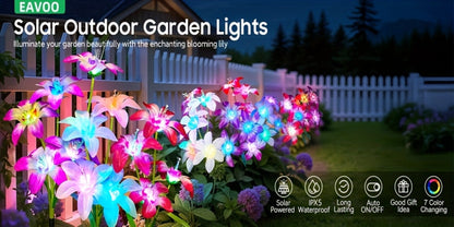 Solar Garden Light Blooming Lily Stakes with 7-Color LEDs and 2, 4 or 12-Pack Options for Outdoor Garden Decor