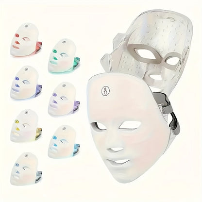 Silicone LED Face Mask Rechargeable 7-Color Light Therapy Skin Care Device - Acne Treatment for Bath Time, Home Spa and Personal Care
