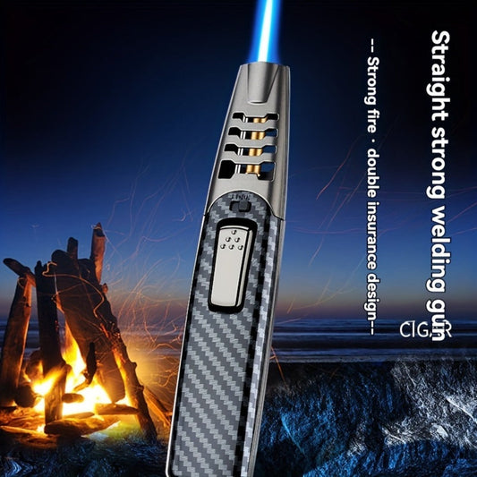 Kitchen Torch Lighter Carbon Fiber Windproof, Adjustable High-Temperature Flame with Safety Lock, Refillable Butane Culinary Torch for Baking, Creme Brulee, Caramel, Welding & Outdoor Use – Black & Gray (Butane Not Included)