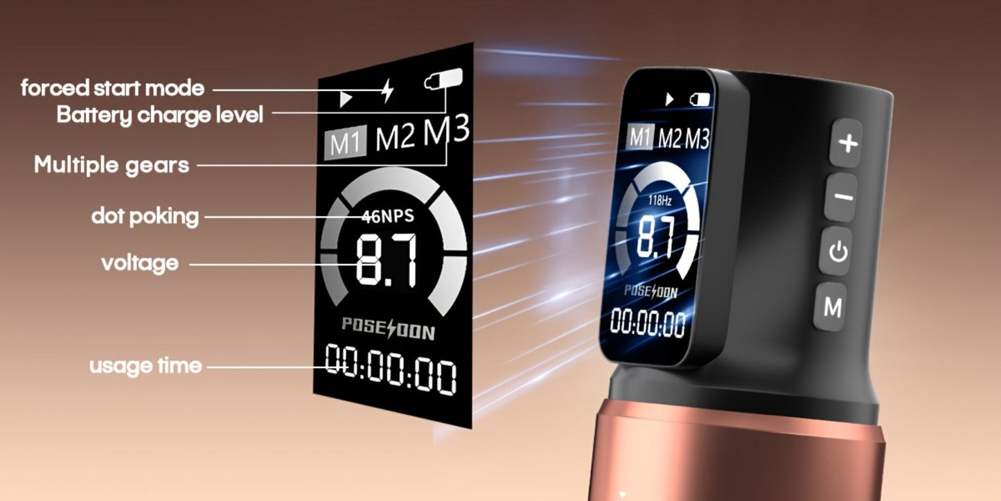 POSEIDON ZH03 Tattoo Kit with 2300mAh Adjustable-Stroke Pen, USB-C Charging, 20 Cartridges and 11 Inks