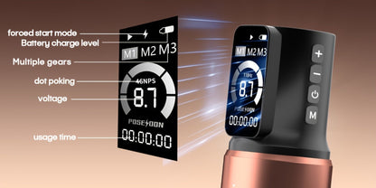POSEIDON ZH03 Tattoo Kit with 2300mAh Adjustable-Stroke Pen, USB-C Charging, 20 Cartridges and 11 Inks