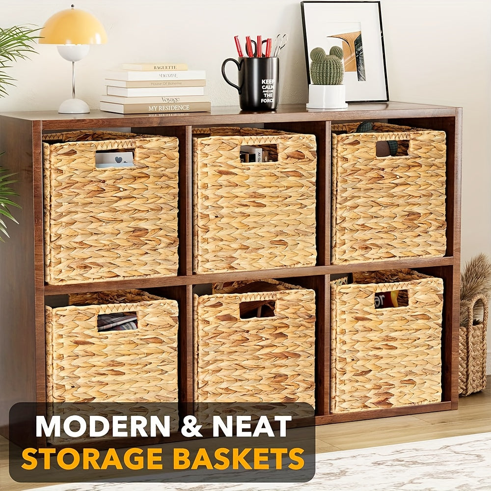 Foldable Water Hyacinth Cube Storage Baskets with Handles, 11 x 11-Inch, 1- to 4-Pack Options