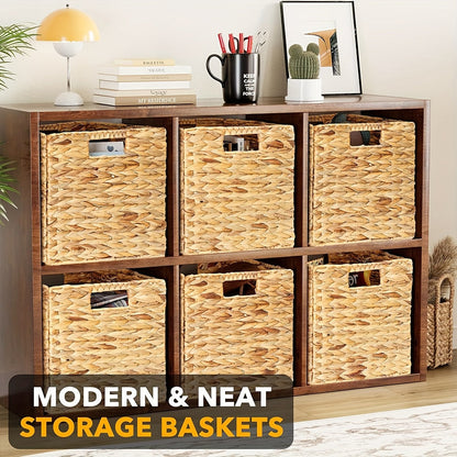 Foldable Water Hyacinth Cube Storage Baskets with Handles, 11 x 11-Inch, 1- to 4-Pack Options