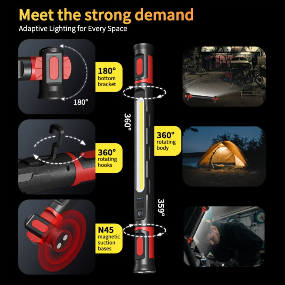 LED Work Light Bar 3000LM Rechargeable Construction Site Lighting Lamp – Hanging Hook, Portable Underhood Work Light for Auto Repair, Garage, Mechanical Maintenance & Emergency Use – Single & 2-Pack Options