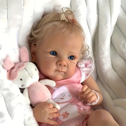 Reborn Doll, 22-Inch Full-Vinyl Open-Eye Figure with Hand-Rooted Hair and Pink Clothing Set