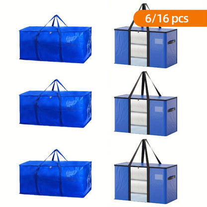 Heavy Duty Moving Bags with Handles & Zippers – Extra Large Waterproof Storage Bags for Moving, Clothes & Closet Organization (6pcs 26.42gal or 16pcs Set, Blue)