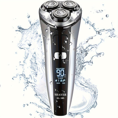 Electric Shaver Three-Blade Floating Head with Wet/Dry Use, LED Battery Display and Approximate 1-Hour Charge