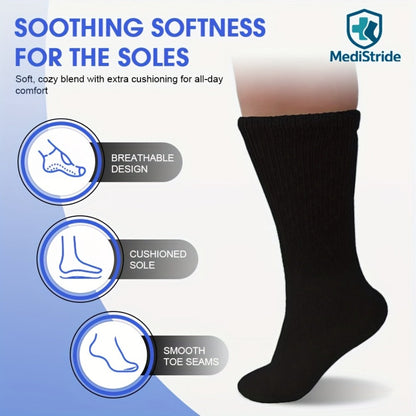 12-Pair Crew-Length Diabetic Sock Set in Six Colors with 9-11, 10-13 and 13-15 Size Options
