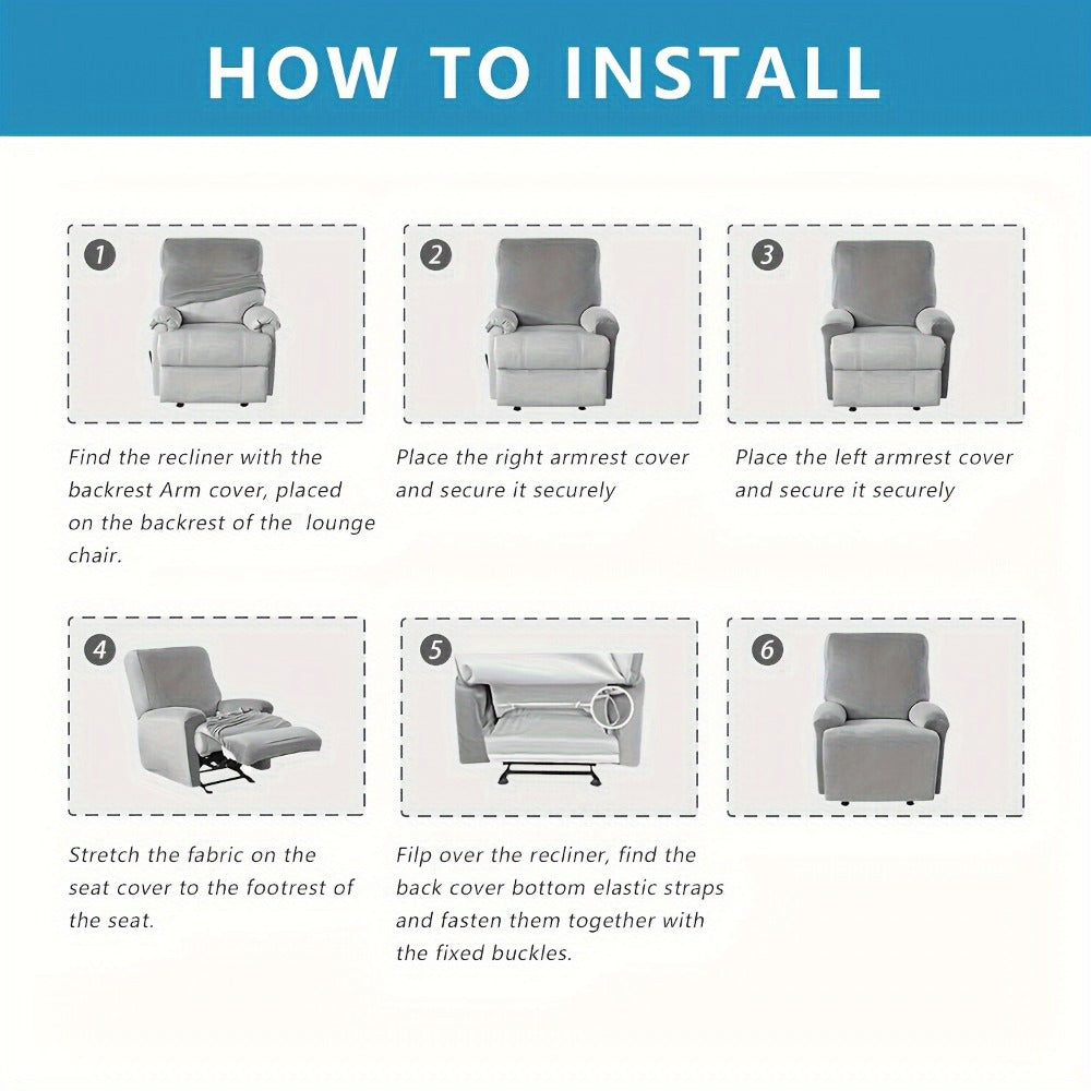 Chair Cover Four-Piece Printed Recliner Slipcover with Side Pockets in Ten Available Pattern Choices