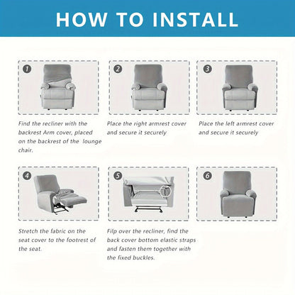 Chair Cover Four-Piece Printed Recliner Slipcover with Side Pockets in Ten Available Pattern Choices
