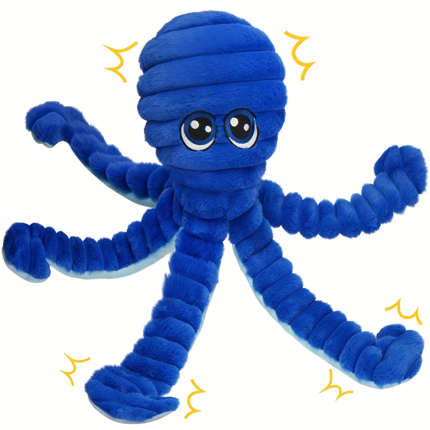Dog Toy Squeaky Plush Octopus with Textured Tentacles and Six Color Options for Supervised Play