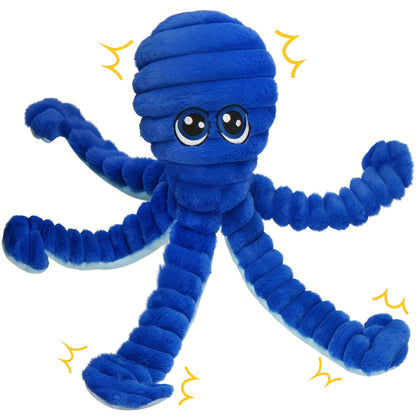 Dog Toy Squeaky Plush Octopus with Textured Tentacles and Six Color Options for Supervised Play