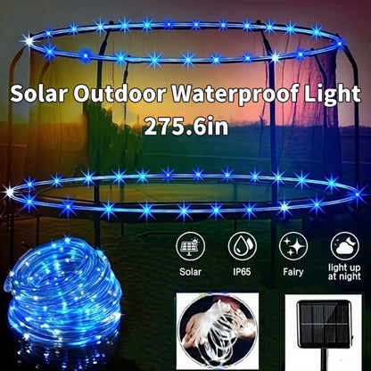 Solar Powered LED Trampoline Lights Colorful Rope Lights for 8-16 Ft Trampolines 8 Dynamic Modes IP65 Waterproof Outdoor Backyard Decoration Warm White Blue Multicolor