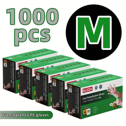 Clear CPE Poly Disposable Gloves with 200- or 1000-Piece Packages and Restricted S, M or XL Size Mapping