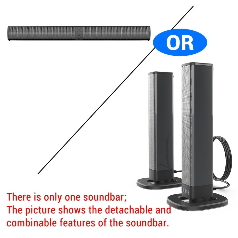 2-in-1 Detachable Wireless Soundbar for Smart TV – Surround Sound Bar with Bluetooth, RCA & AUX, Volume Control, Compatible with TV, PC, Gaming & Projectors