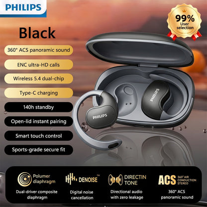 Wireless Earbuds Philips Black Stereo with Touch Volume, Noise-Cancelling Mic and Type-C Case