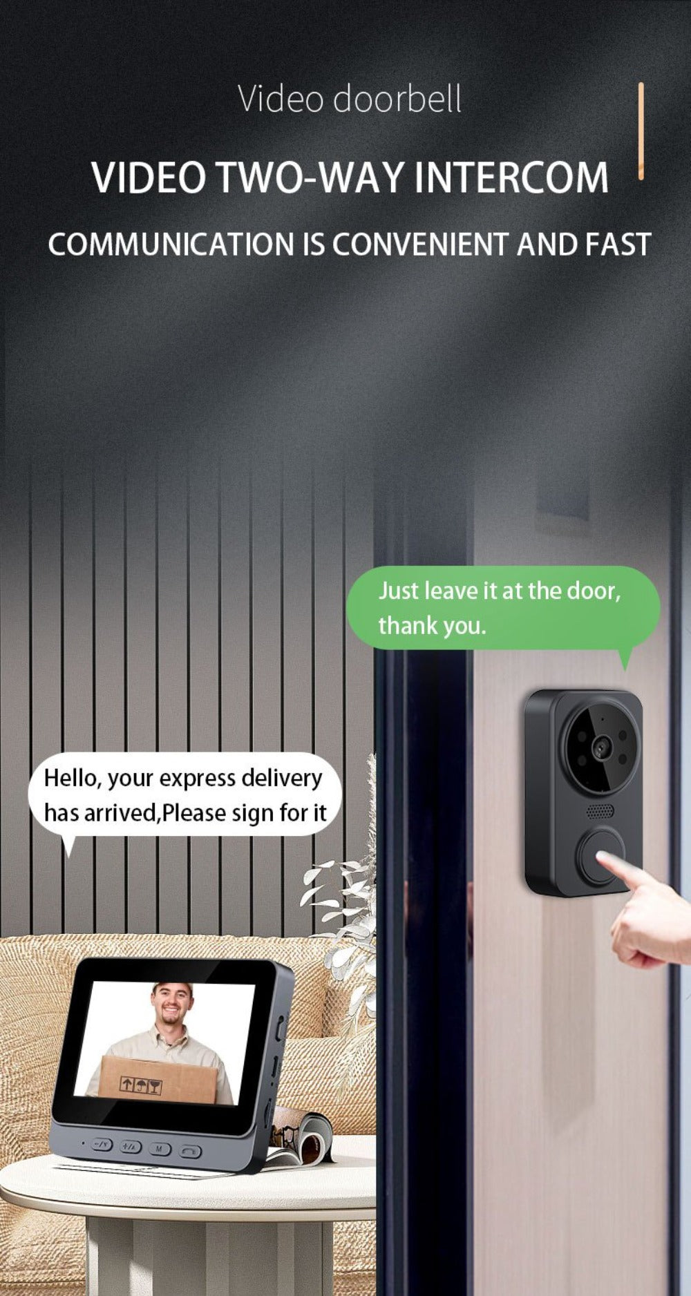 170° Wide Angle Video Doorbell Camera 1080P with 4.3" HD Monitor - No WiFi No App No Subscription, 850nm Night Vision, USB-C Rechargeable, 128GB SD Card Option, Two-Way Audio