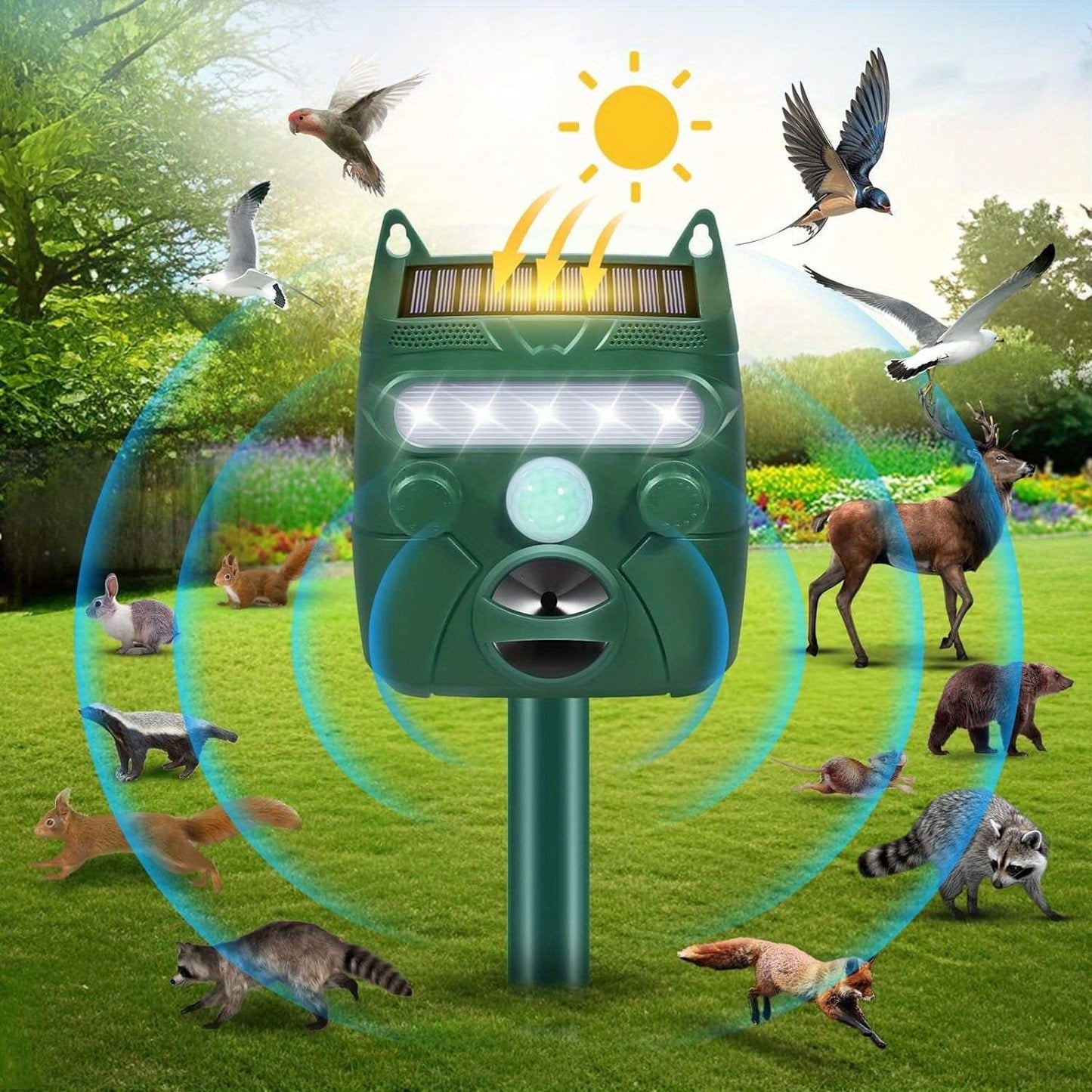 Solar Ultrasonic Animal Repeller | Garden Yard Outdoor Pest Deterrent