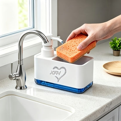 Soap Dispenser with Sponge Holder 2-in-1 - Countertop Dish Soap Pump Dispenser and Sponge Caddy for Kitchen Sink, Multi-Functional Detergent Dispenser with Built-In Sponge Holder, Available in White and Black Upgraded Version