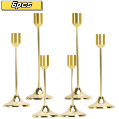 Gold-Tone Cast Iron Taper Candle Holder Set of Six with 15cm, 19cm and 22cm Single-Stem Heights
