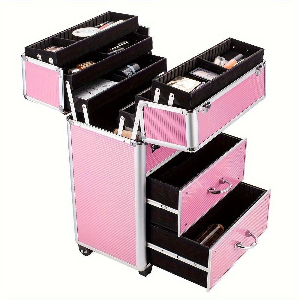 Multi-Level Makeup Train Case with Locking Latches, Extendable Trays and Four Exact Size Checkout Options